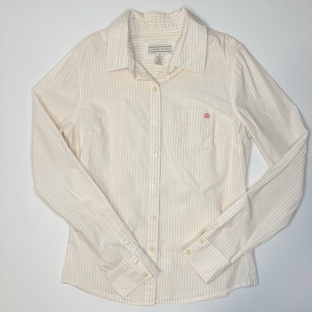 Heritage Yellow Pink Striped Long Sleeve Button Down Shirt Youth Medium